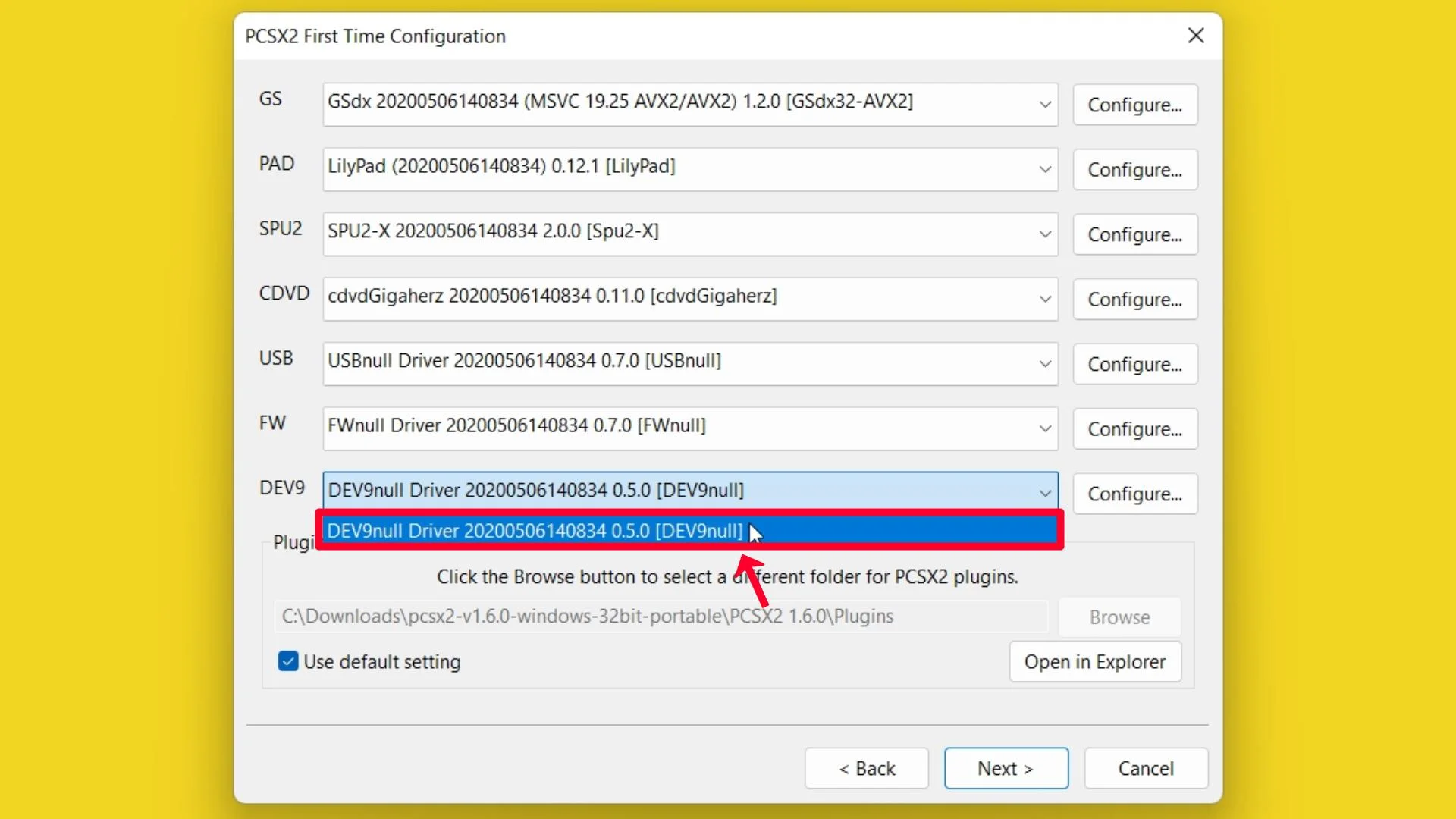 Step 18 Select latest DEV9 plugin.