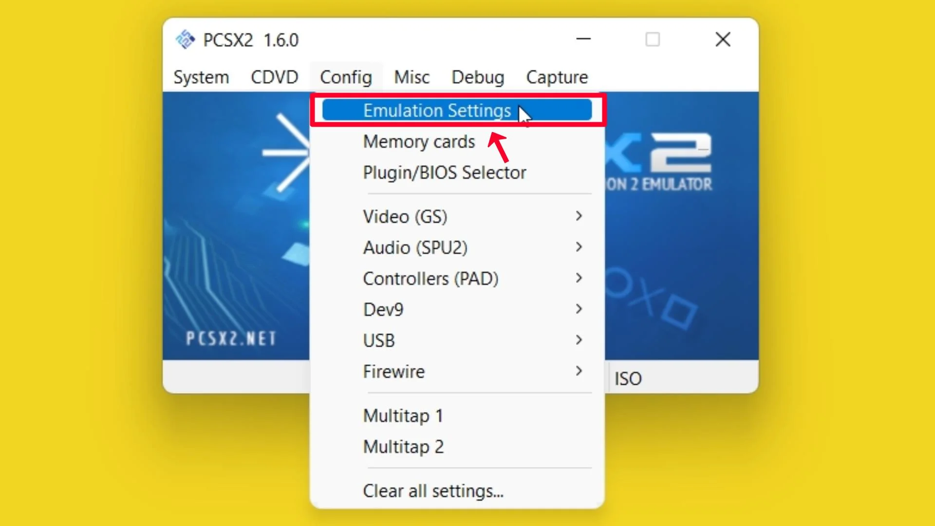 Step 27 Go to Config option and click on Emulation Settings.