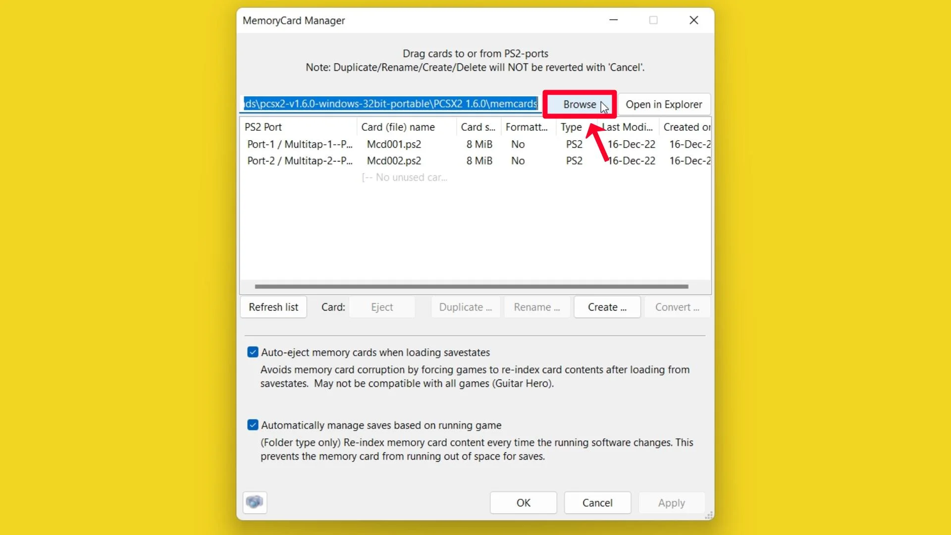 Step 39 Browse and select and PCSX2 Memory card folder.