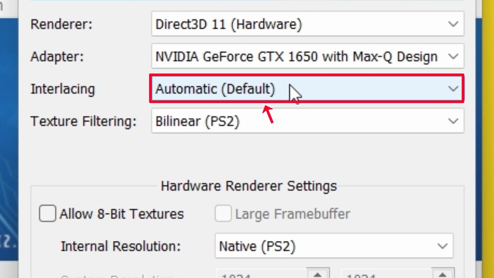 Step 51 Click on Interlacing and Select Automatic Default.