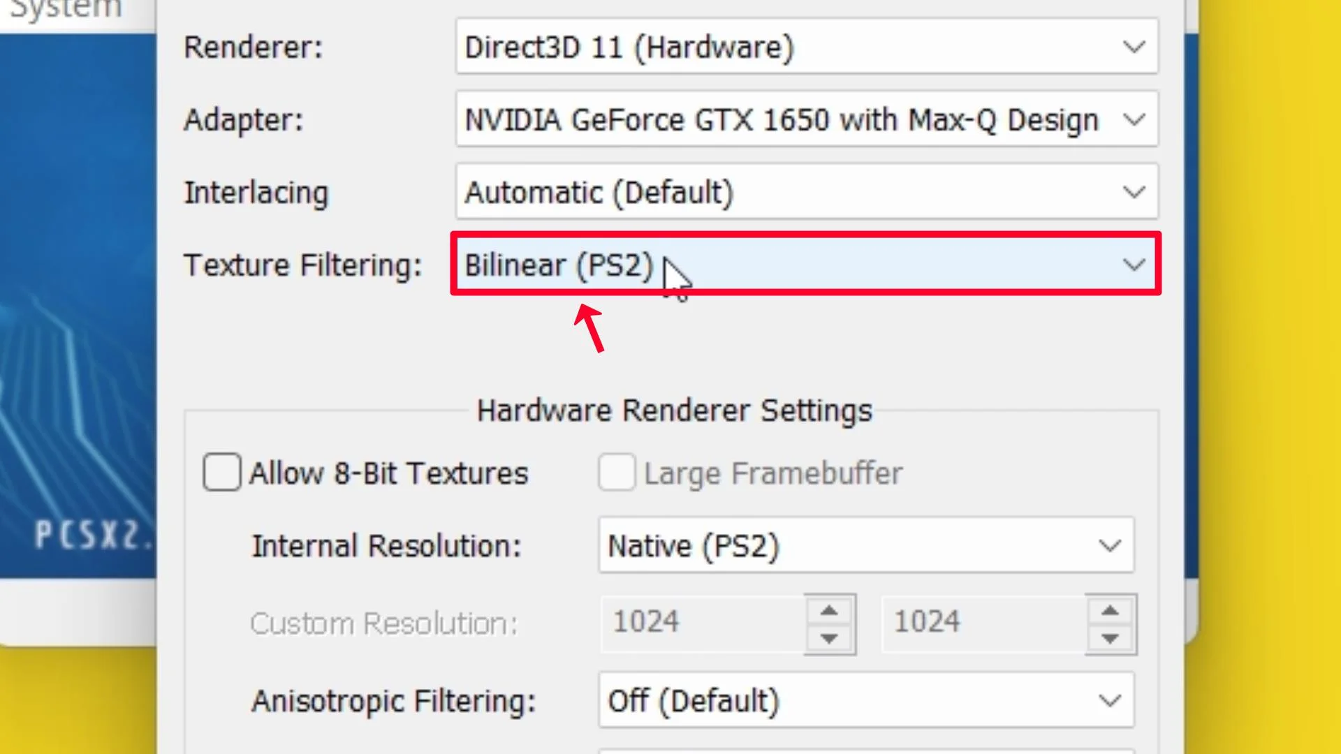 Step 52 Click on Texture Filtering and Select Bilinear PS2.