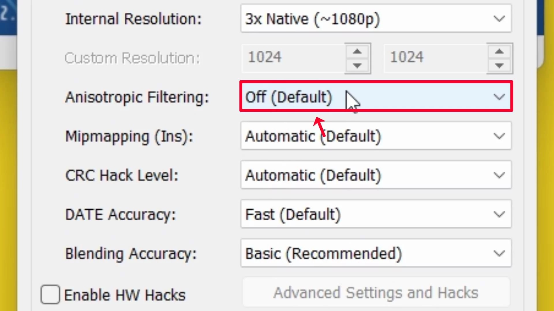 Step 54 Anisotropic Filtering Off Default.