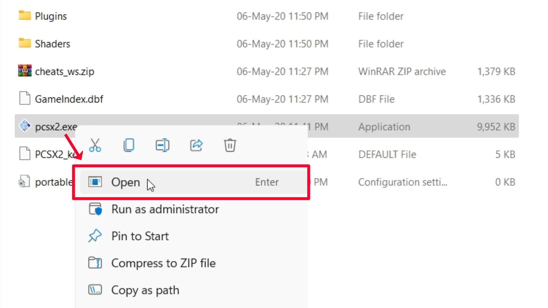 Step 7 Open pcsx2.exe file.