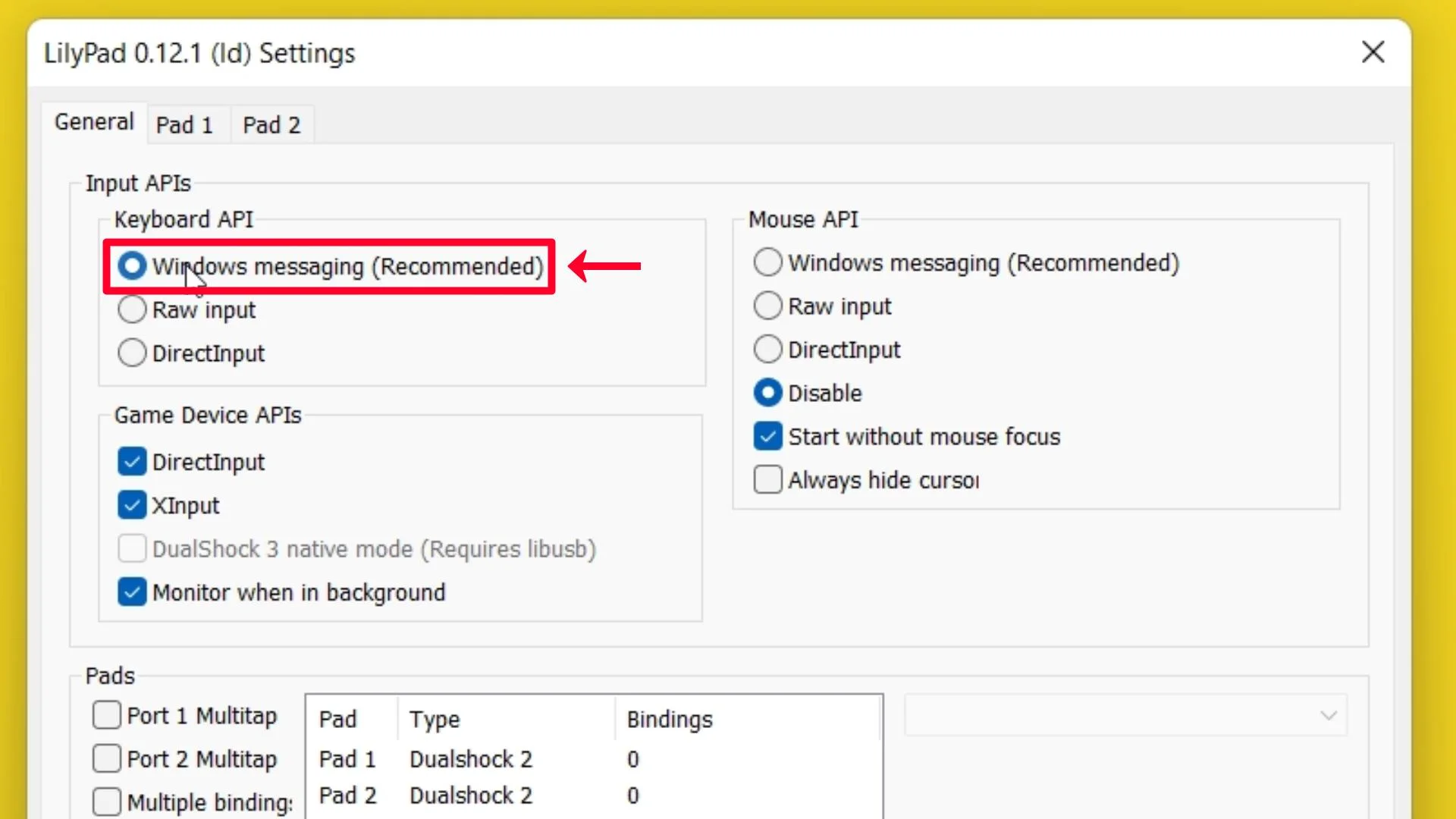 Step 73 Select Windows messaging for keyboard API