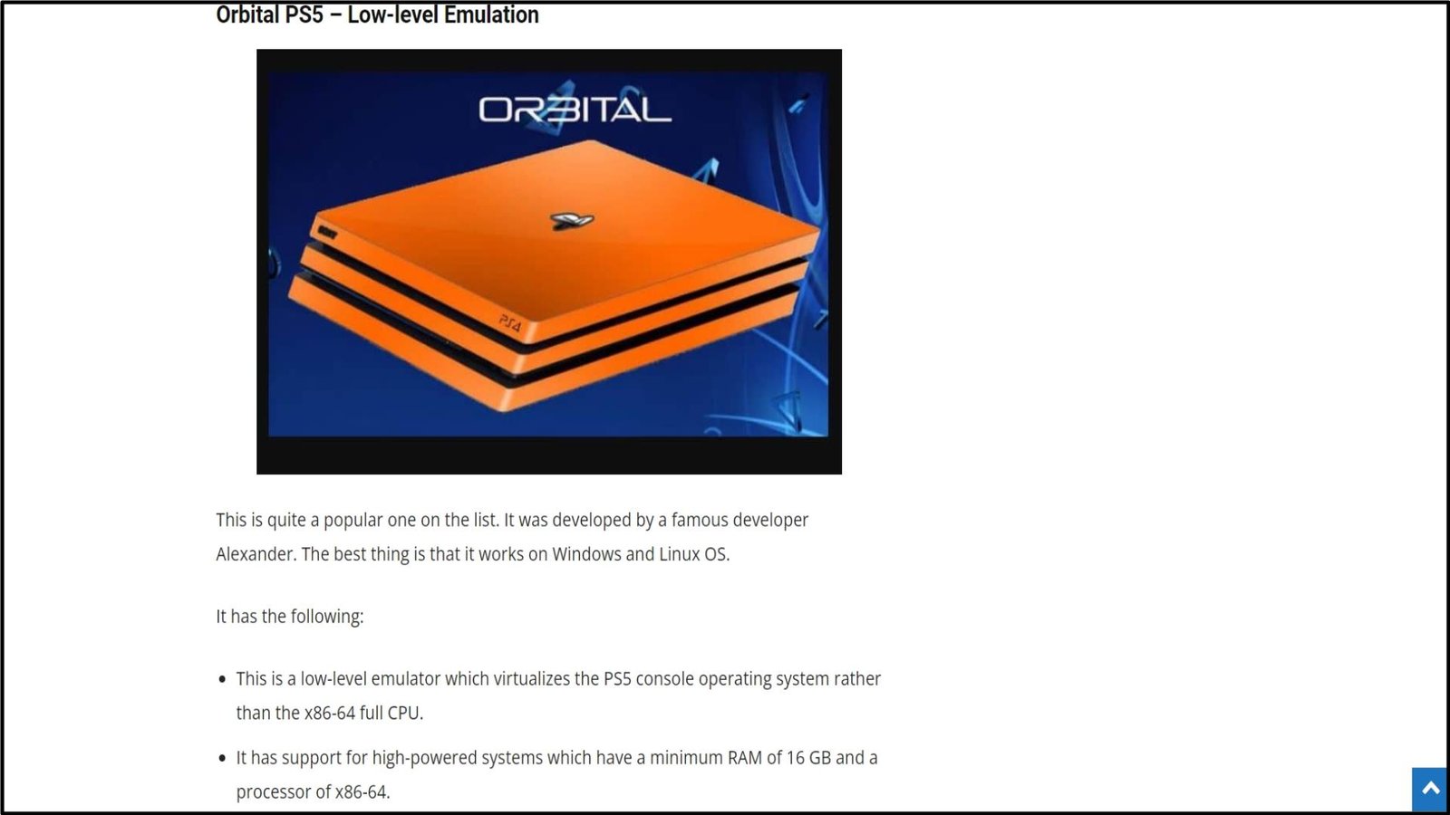 3 Orbital PS5 – Low level Emulation